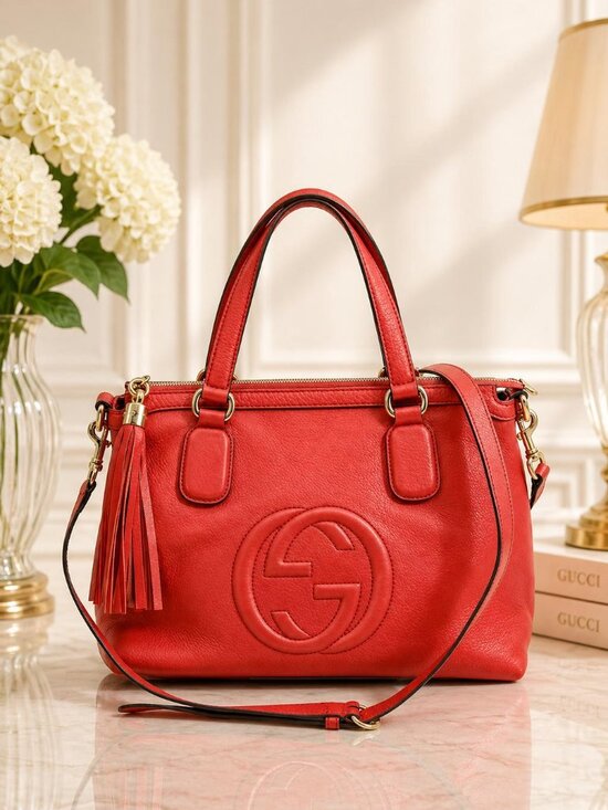 Gucci Handbags - Authentic Gucci Soho Leather Tote Bag Red Shoulder Luxury Designer Bag